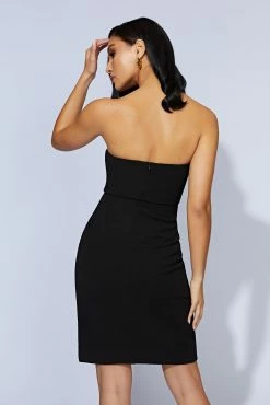 Rachel Crepe Bandeau Thigh Split Mini Dress - Black -Meshki Shop 202220907 ecomm bonsoir4294