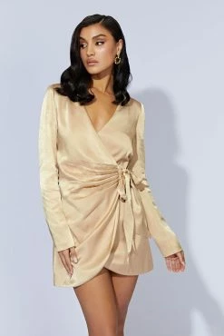 Saira Tie Up Mini Dress - Wheat 15 Saira Tie Up Mini Dress - Wheat -Meshki Shop 202220907 ecomm bonsoir6001