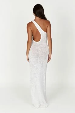 Paisley One Shoulder Knit Maxi Dress - White -Meshki Shop 20230117 meshki ecomm content bridal nat5191