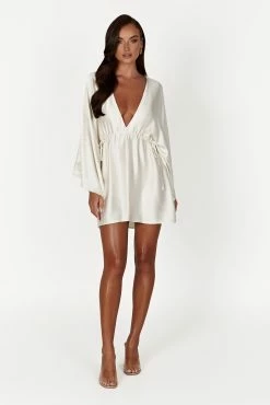 Esmerlda Pleated Kimono Mini Dress - Ivory -Meshki Shop 20230117 meshki ecomm content bridal nat5218