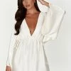 Esmerlda Pleated Kimono Mini Dress - Ivory 2 Esmerlda Pleated Kimono Mini Dress - Ivory -Meshki Shop 20230117 meshki ecomm content bridal nat5236