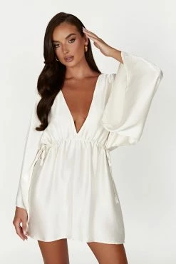 Esmerlda Pleated Kimono Mini Dress - Ivory