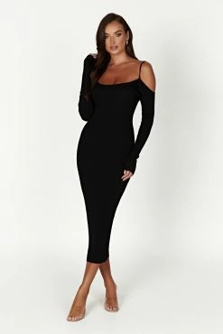 Shea Off Shoulder Knit Midi Dress - Black