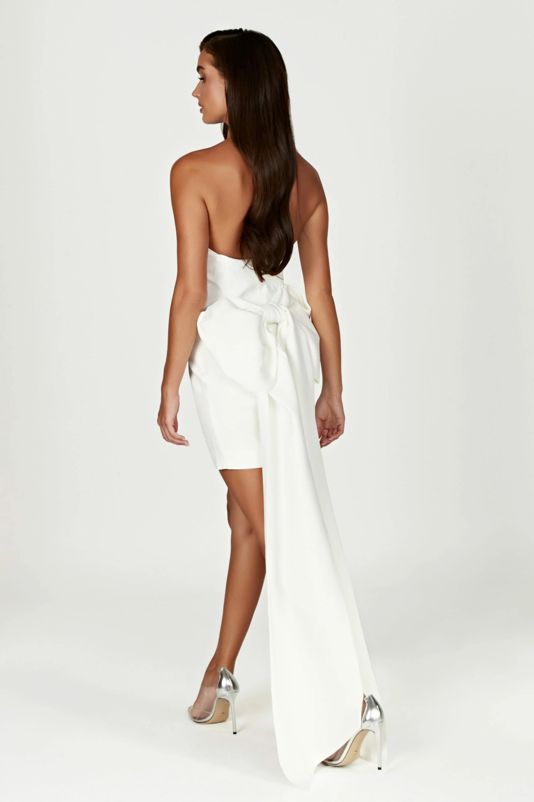 Meredith Strapless Bow Mini Dress - White 10 Meredith Strapless Bow Mini Dress - White - Image 8