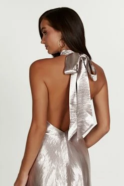 Cartia Bow Halter Mini Dress - Bronze -Meshki Shop 20230118 meshki ecomm bridal nat9288