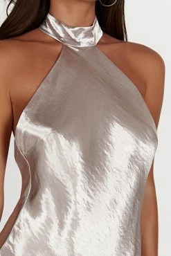 Cartia Bow Halter Mini Dress - Bronze -Meshki Shop 20230118 meshki ecomm bridal nat9304