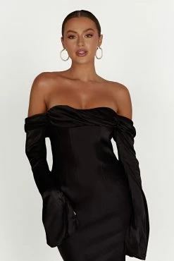 Giselle Off Shoulder Cowl Neck Maxi Dress - Black -Meshki Shop 20230209 meshki ecomm zora katie12148