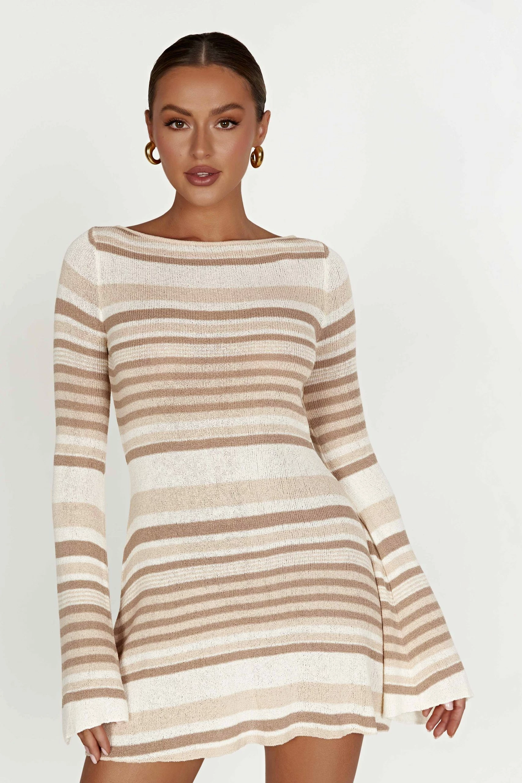 Zahra Long Sleeve Open Back Mini Knit Dress - Cream 6 Zahra Long Sleeve Open Back Mini Knit Dress - Cream - Image 4