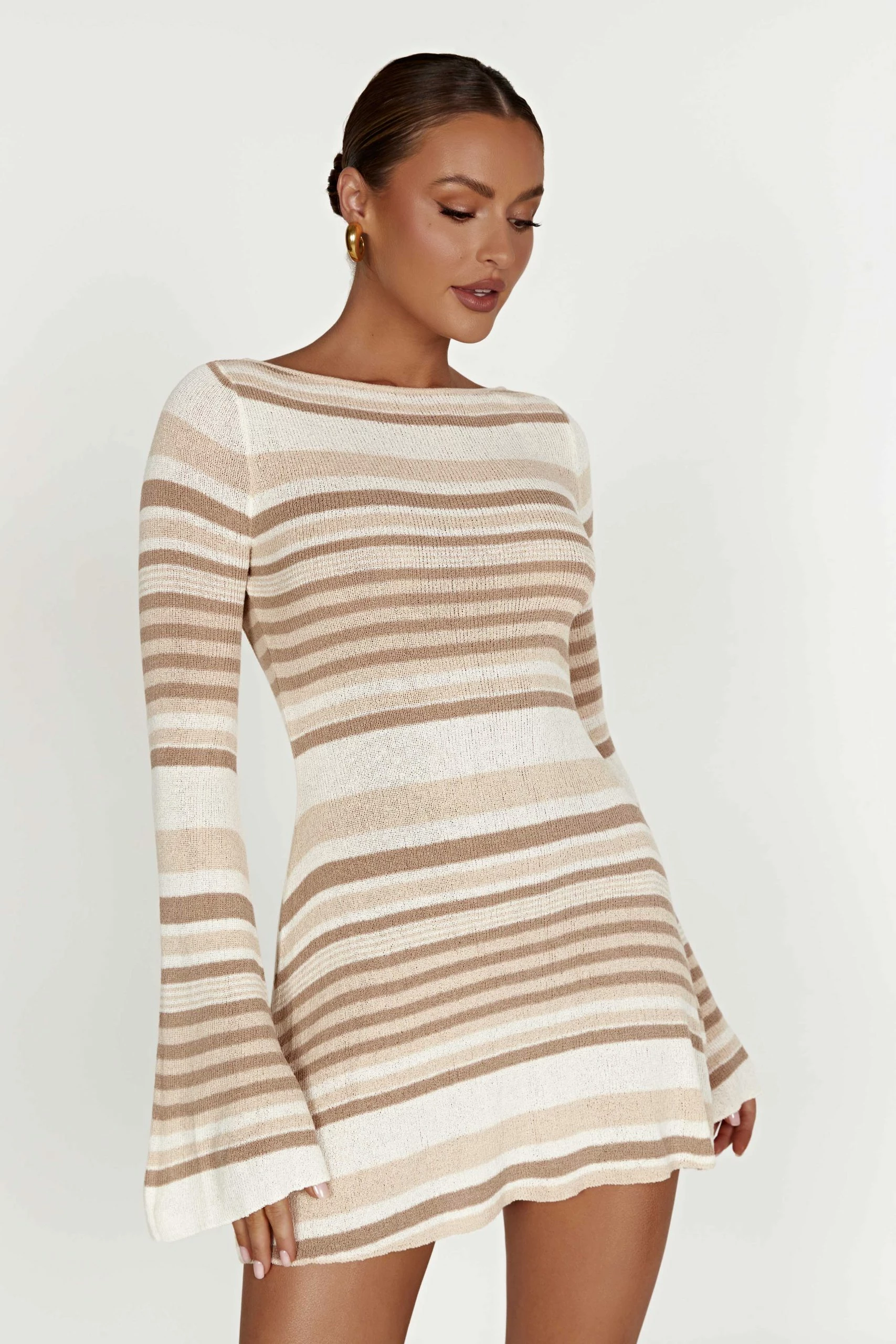 Zahra Long Sleeve Open Back Mini Knit Dress - Cream 4 Zahra Long Sleeve Open Back Mini Knit Dress - Cream - Image 2