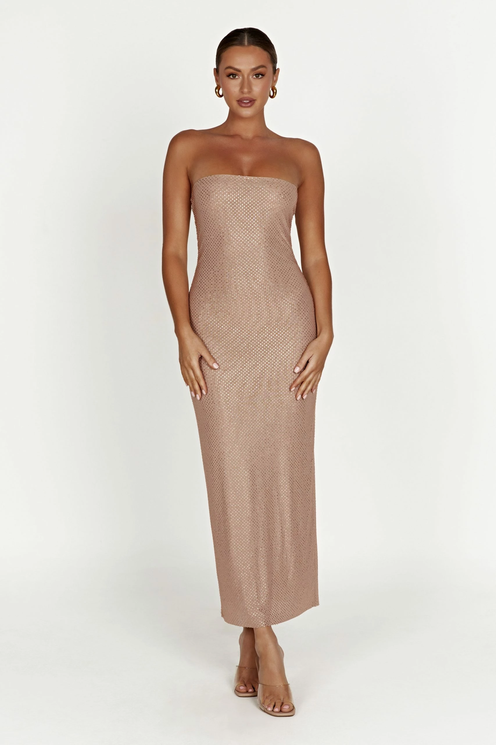 BSD Waverly Strapless Diamante Midi Dress - Nude 7 BSD Waverly Strapless Diamante Midi Dress - Nude - Image 6