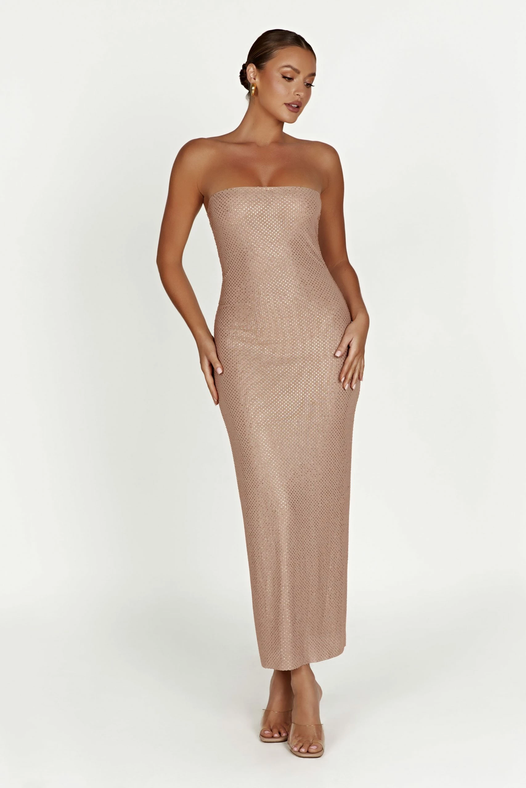 BSD Waverly Strapless Diamante Midi Dress - Nude 5 BSD Waverly Strapless Diamante Midi Dress - Nude - Image 4