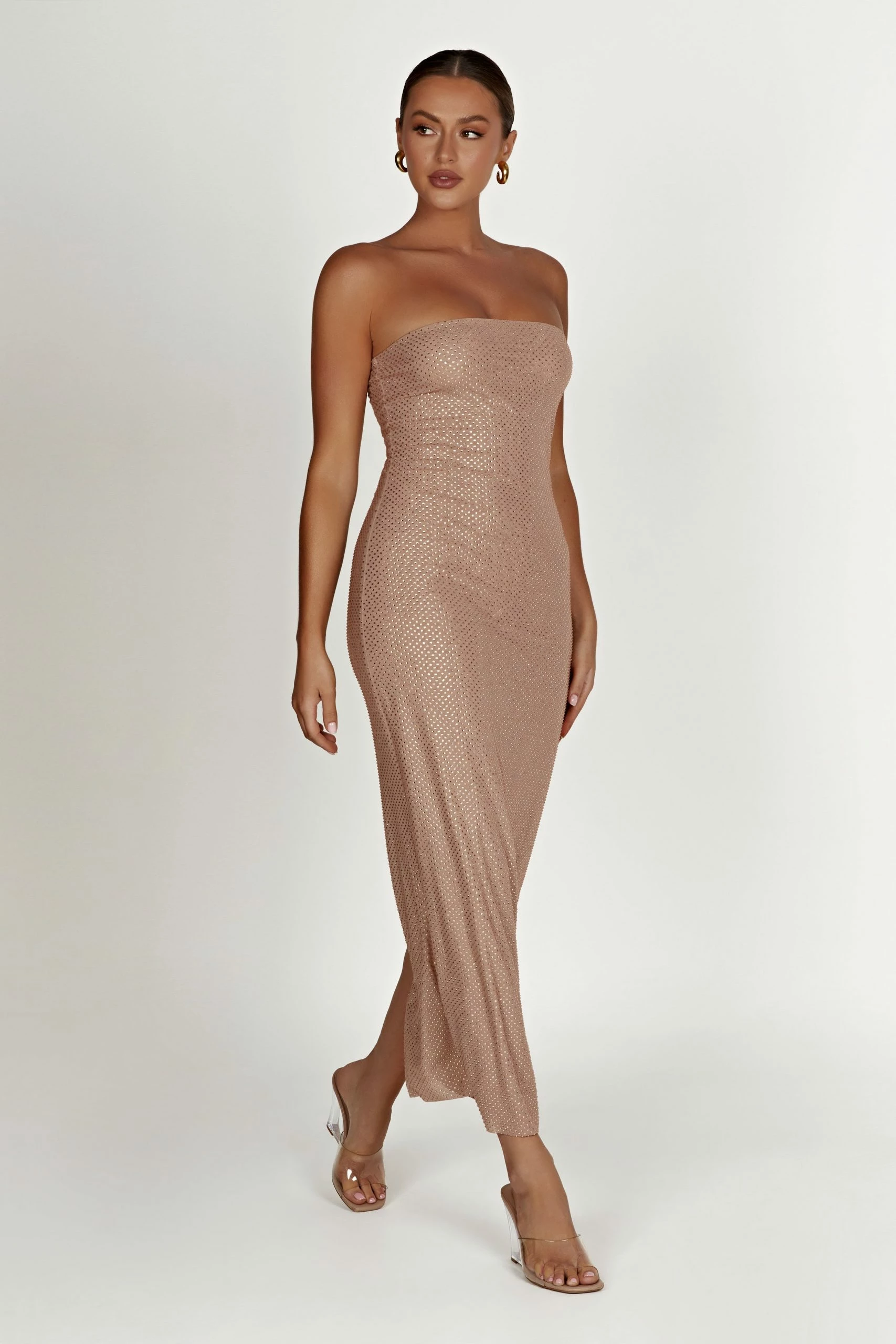 BSD Waverly Strapless Diamante Midi Dress - Nude 4 BSD Waverly Strapless Diamante Midi Dress - Nude - Image 3