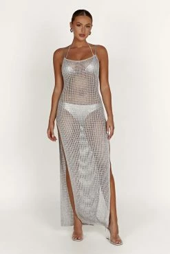Zelda Sequin Crochet Maxi Dress - Silver