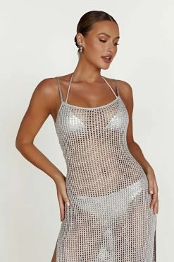 Zelda Sequin Crochet Maxi Dress - Silver 16 Zelda Sequin Crochet Maxi Dress - Silver -Meshki Shop 20230210 meshki ecomm zora katie 215253