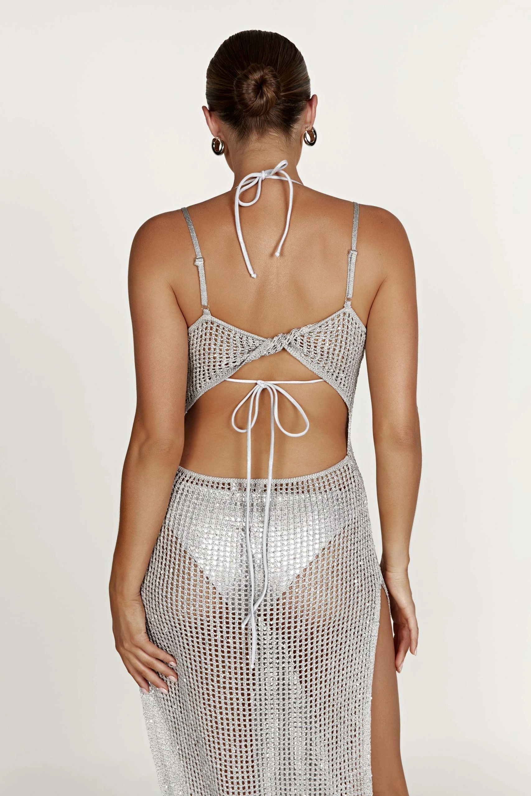Zelda Sequin Crochet Maxi Dress - Silver 10 Zelda Sequin Crochet Maxi Dress - Silver - Image 8