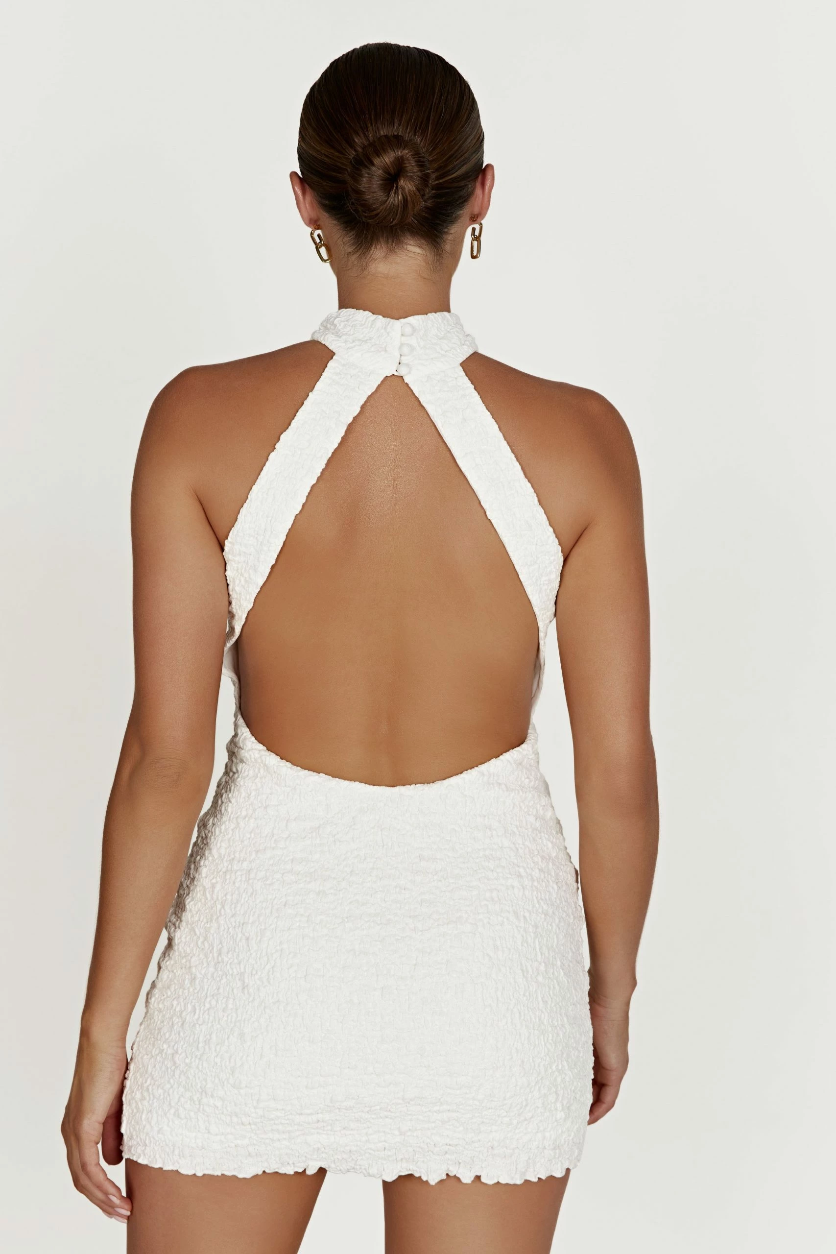 Yuki Textured Halter Mini Dress - White 4 Yuki Textured Halter Mini Dress - White - Image 2