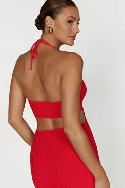 Morgan Halter Knit Midi Dress - Red -Meshki Shop 20230216 meshki ecomm refresh katie0037