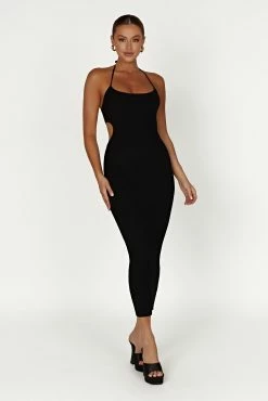 Morgan Halter Knit Midi Dress - Black