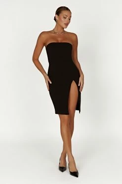Rachel Crepe Bandeau Thigh Split Mini Dress - Black -Meshki Shop 20230216 meshki ecomm refresh katie0536