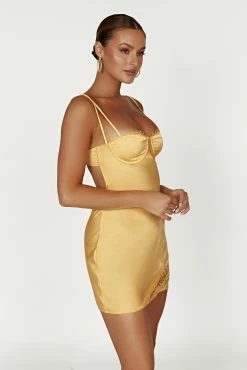 Joslyn Satin Lace Slip Mini Dress - Lemon -Meshki Shop 20230216 meshki ecomm refresh katie1551