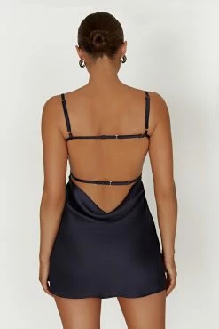 Veda Satin Mini Dress - Midnight Navy 11 Veda Satin Mini Dress - Midnight Navy -Meshki Shop 20230317 meshki ecomm linen katie1698