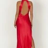Claire Satin Drape Back Maxi Dress With Split - Red 1 Claire Satin Drape Back Maxi Dress With Split - Red -Meshki Shop 20230317 meshki ecomm linen katie2079