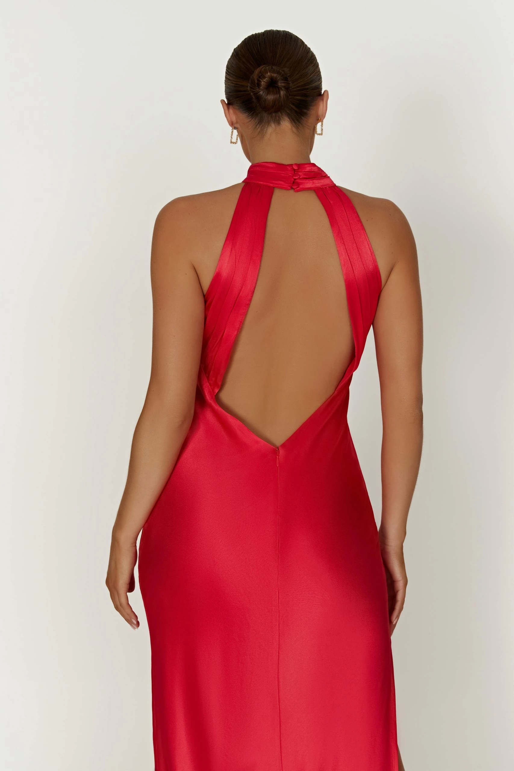 Claire Satin Drape Back Maxi Dress With Split - Red 7 Claire Satin Drape Back Maxi Dress With Split - Red - Image 5