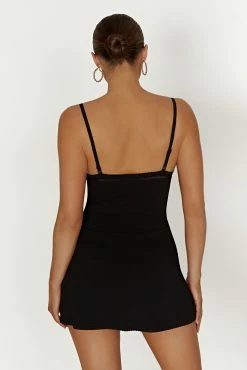 Ellis Pointelle Knit Mini Dress - Black -Meshki Shop 20230317 meshki ecomm linen katie2371