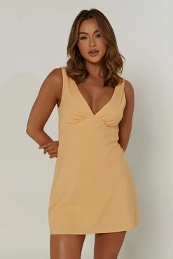 Nessa Linen Mini Dress - Mango 14 Nessa Linen Mini Dress - Mango -Meshki Shop 20230329 meshki ecomm linen0052