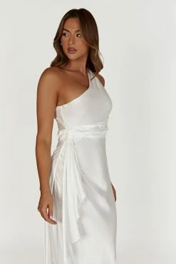 Calliope One Shoulder Maxi Dress - White -Meshki Shop 20230329 meshki ecomm linen00601