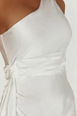 Calliope One Shoulder Maxi Dress - White -Meshki Shop 20230329 meshki ecomm linen00701