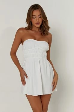 Eloise Strapless Linen Mini Dress - White -Meshki Shop 20230329 meshki ecomm linen0152
