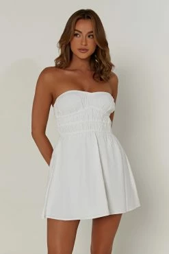 Eloise Strapless Linen Mini Dress - White -Meshki Shop 20230329 meshki ecomm linen0154