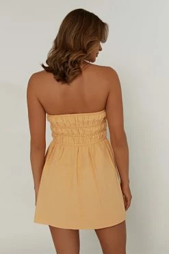 Eloise Strapless Linen Mini Dress - Mango -Meshki Shop 20230329 meshki ecomm linen0212