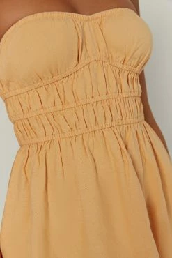 Eloise Strapless Linen Mini Dress - Mango -Meshki Shop 20230329 meshki ecomm linen0215
