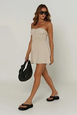 Eloise Strapless Linen Mini Dress - Natural -Meshki Shop 20230329 meshki ecomm linen0306