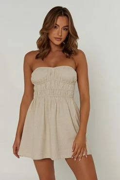Eloise Strapless Linen Mini Dress - Natural -Meshki Shop 20230329 meshki ecomm linen0331