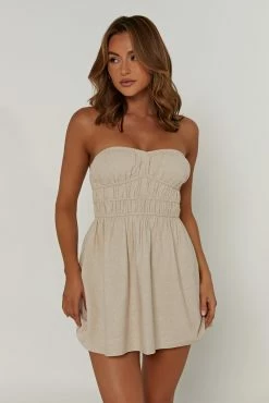 Eloise Strapless Linen Mini Dress - Natural -Meshki Shop 20230329 meshki ecomm linen0333