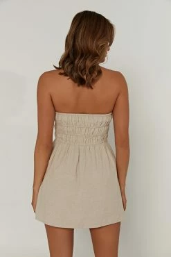 Eloise Strapless Linen Mini Dress - Natural -Meshki Shop 20230329 meshki ecomm linen0340