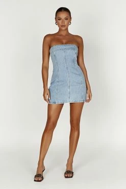 Teddi Denim Mini Dress - Mid Blue -Meshki Shop 20230330 meshki ecomm winter katite0533