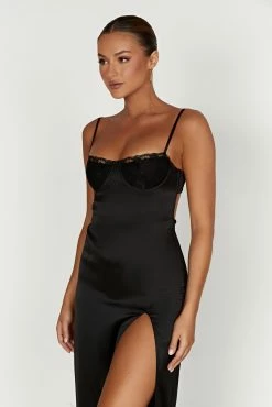 Zuleyka Satin Maxi Dress - Black -Meshki Shop 20230330 meshki ecomm winter katite0805