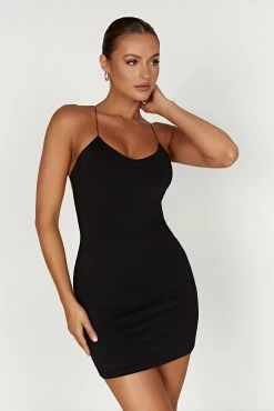 Sabine Recycled Nylon Mini Backless Dress - Black -Meshki Shop 20230330 meshki ecomm winter katite0946