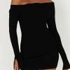 Clover Off Shoulder Knit Mini Dress - Black -Meshki Shop 20230330 meshki ecomm winter katite1207