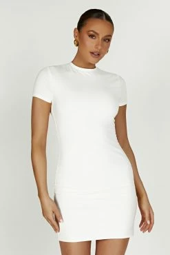 Halston Short Sleeve Mini Dress - White 15 Halston Short Sleeve Mini Dress - White -Meshki Shop 20230417 meshki ecomm new luxelounge1640