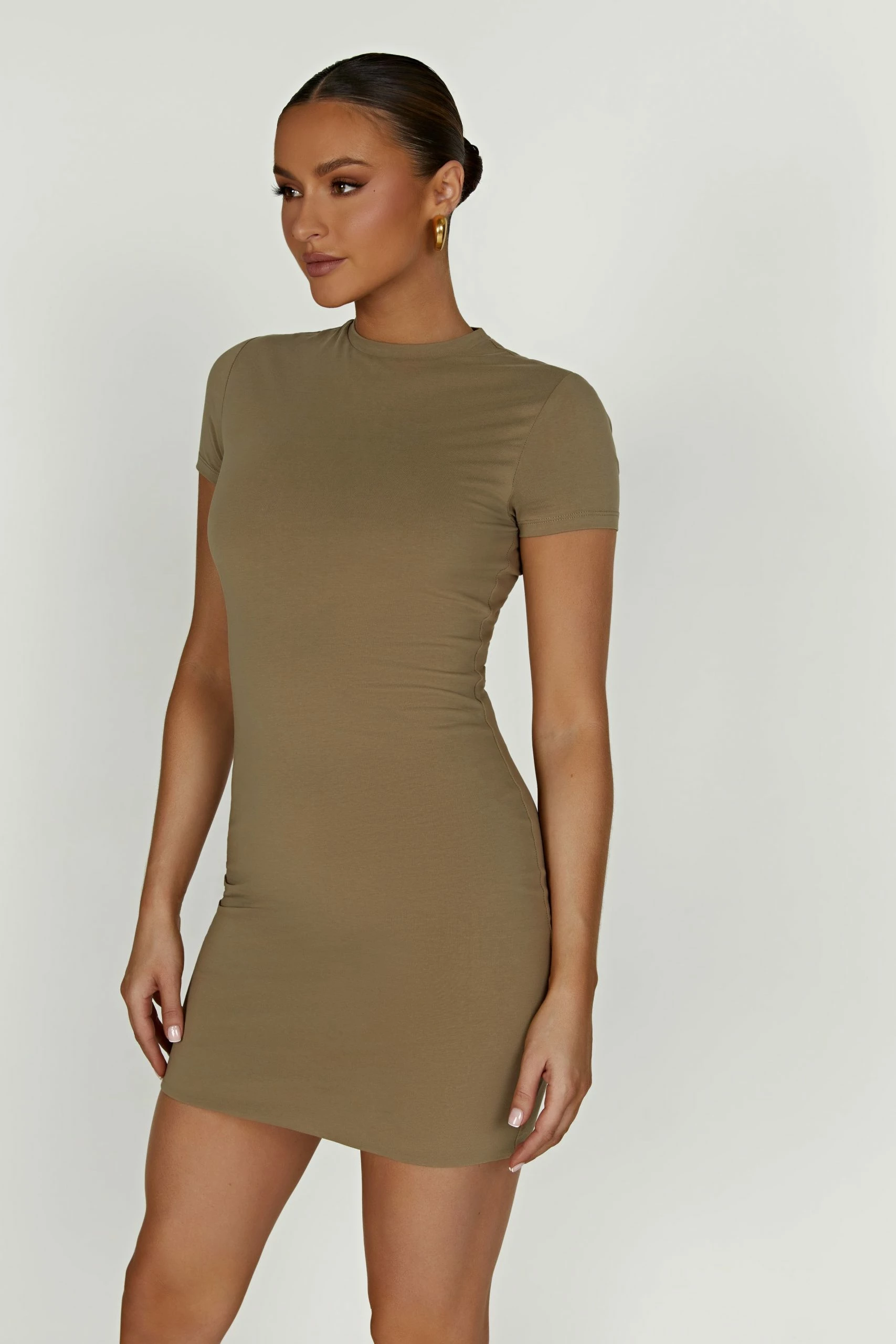 Halston Short Sleeve Mini Dress - Olive 6 Halston Short Sleeve Mini Dress - Olive - Image 4