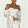 Giselle Off Shoulder Satin Mini Dress - White -Meshki Shop 20230417 meshki ecomm new luxelounge1853