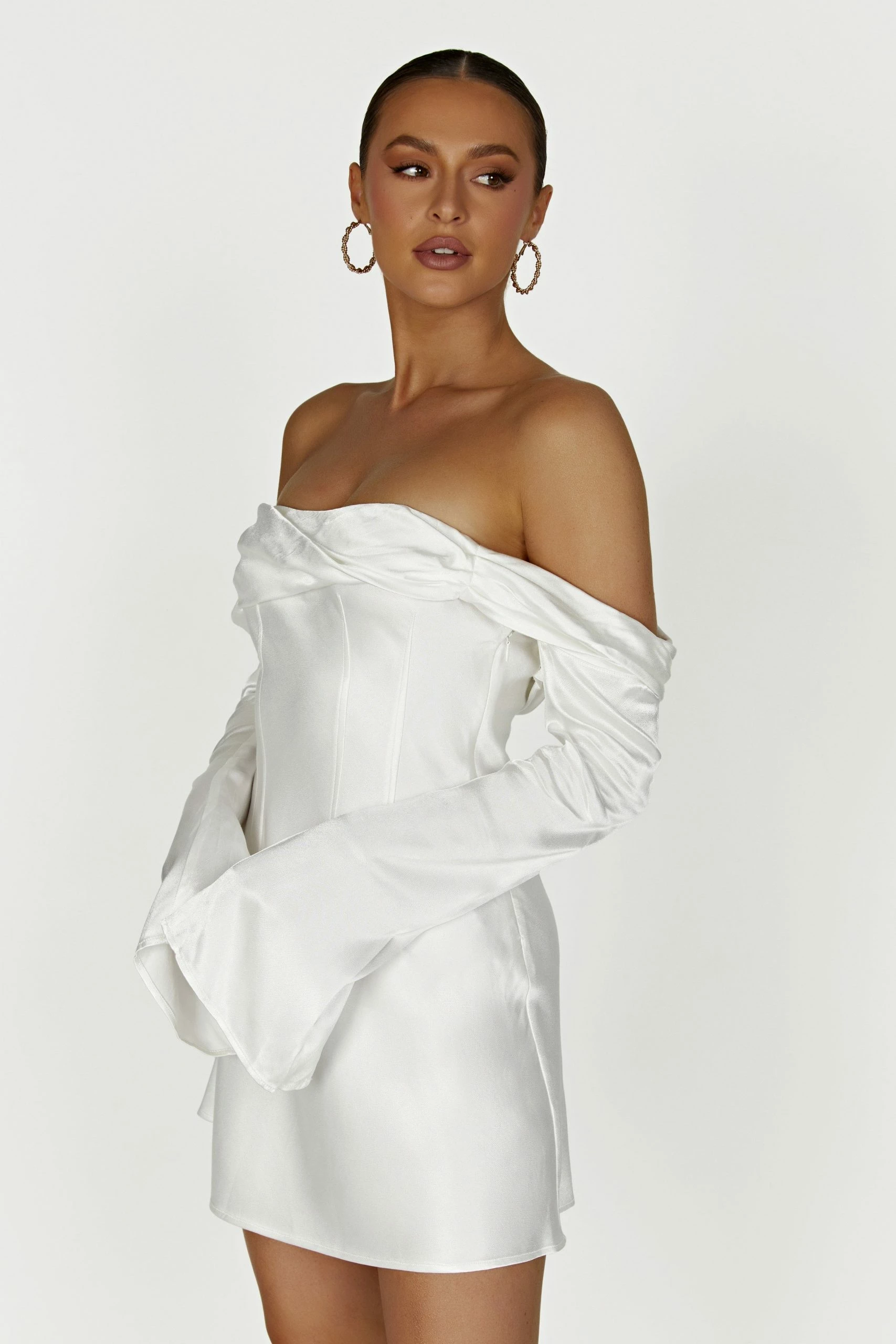 Giselle Off Shoulder Satin Mini Dress - White 8 Giselle Off Shoulder Satin Mini Dress - White - Image 6
