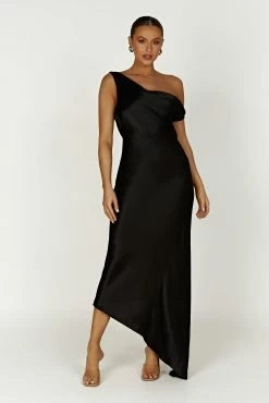 Yvette Slip Maxi Dress With Asymmetrical Hem - Black -Meshki Shop 20230417 meshki ecomm new luxelounge2567