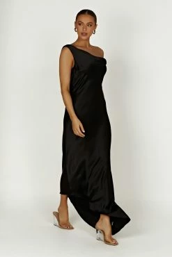 Yvette Slip Maxi Dress With Asymmetrical Hem - Black -Meshki Shop 20230417 meshki ecomm new luxelounge2594