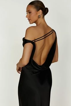 Yvette Slip Maxi Dress With Asymmetrical Hem - Black -Meshki Shop 20230417 meshki ecomm new luxelounge2609